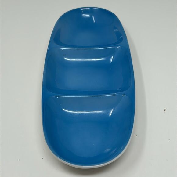 Vintage Legardo Tackett for Schmid  Blue 3 Section Divided Porcelain Relish Dish - Picture 2 of 13
